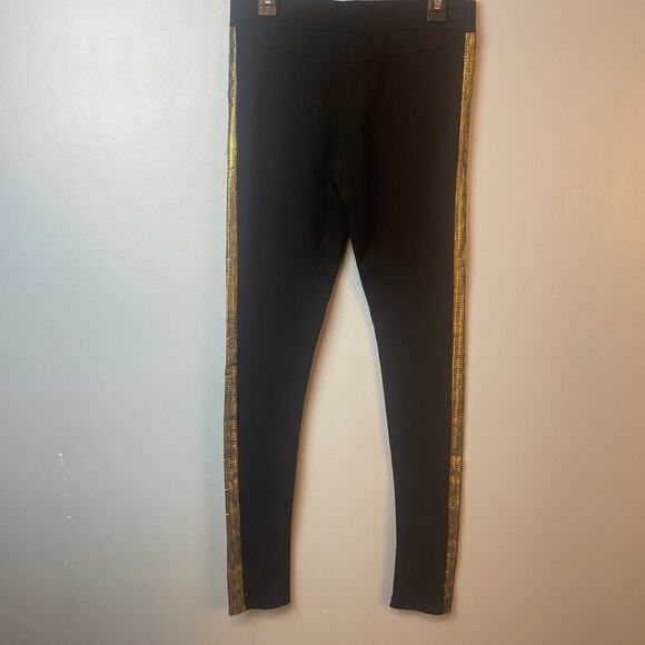 Gianni Bini GB Juniors Black Leggings with gold sequin leg stripe - Picture 2 of 5